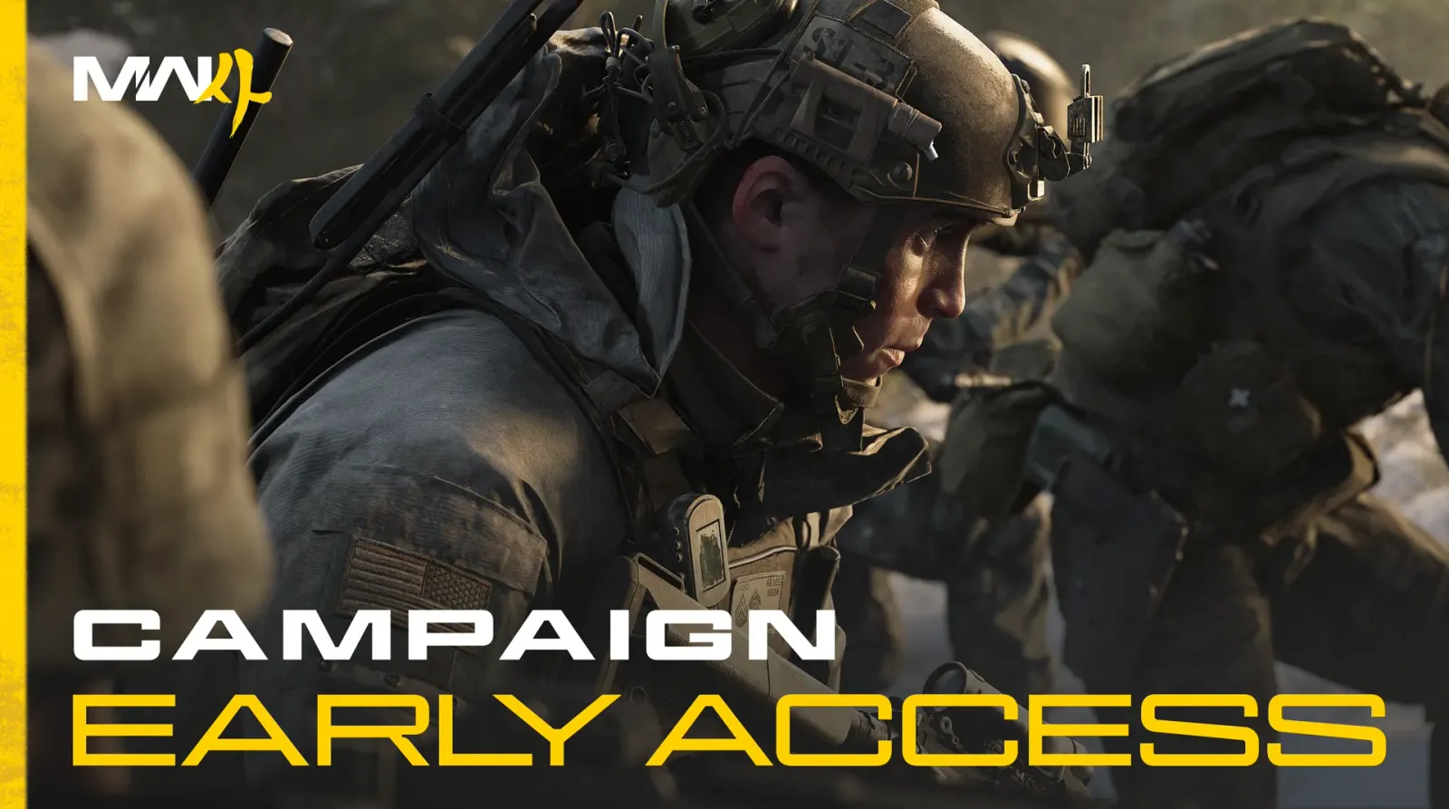 Official Modern Warfare 4 Campaign Early Access key art, an operator in combat under harsh light