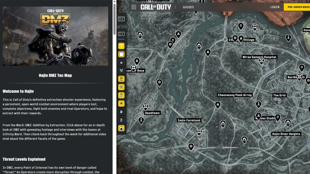 The official Hajin tactical map, with every named point of interest marked